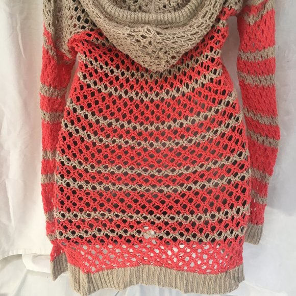 American Eagle Coral Beige Crochet Open Knit Hooded Long Sweater Y2K XS Fairy - Picture 8 of 10